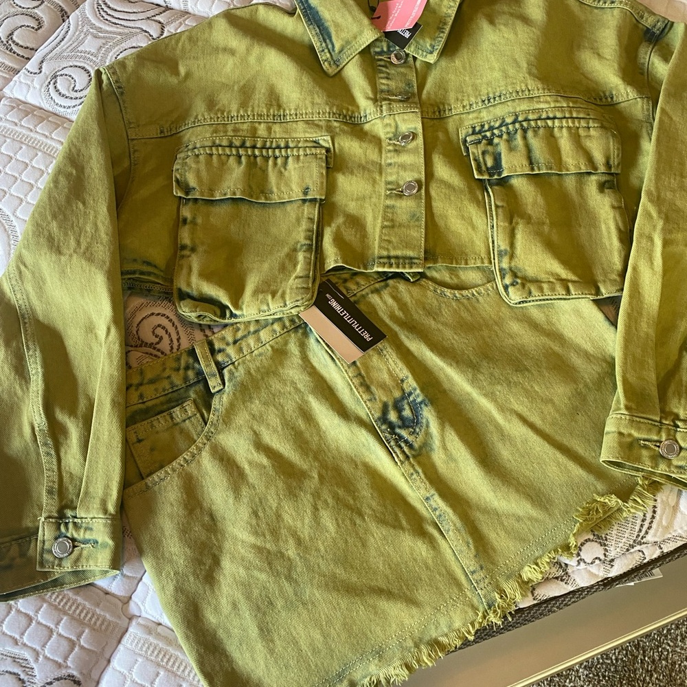 Green Distressed Denim Jacket